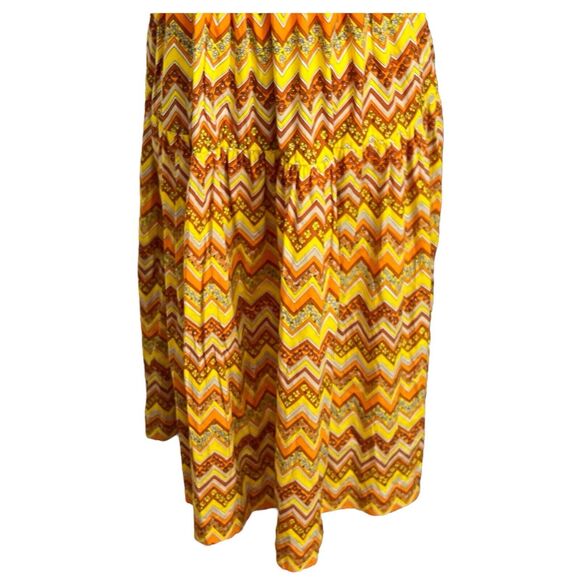 SWF Zigzag Midi Dress Women’s Size Small Yellow Smocked Cotton Tie Shoulder - Picture 4 of 10